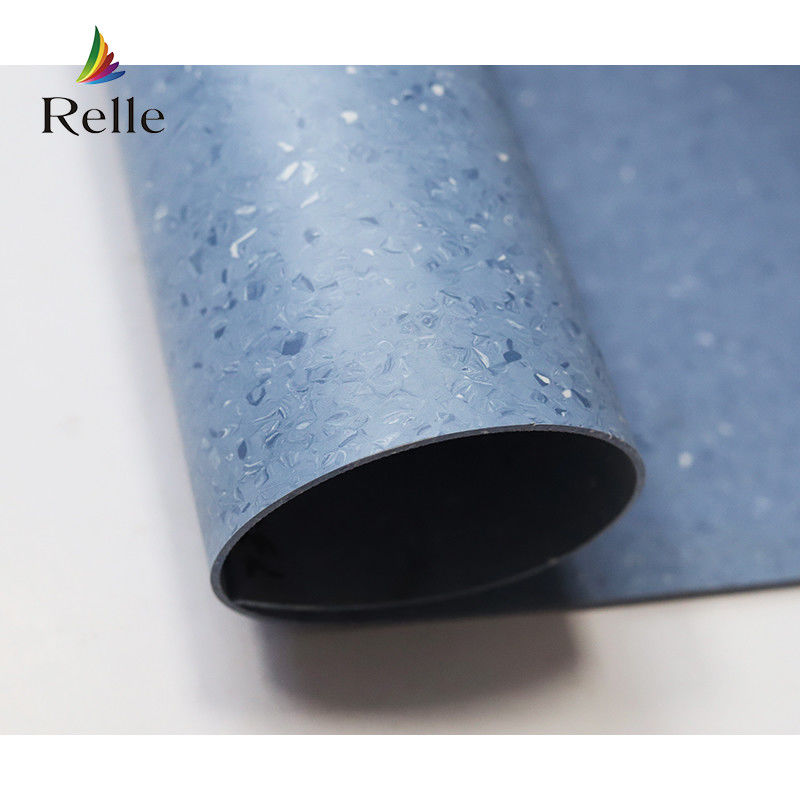 Relle Biru dan Putih Granit Homogen Antibakteri Vinyl Flooring Roll dengan Lapisan PUR