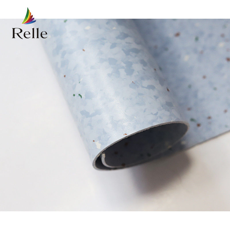 Relle Biru dan Putih Granit Homogen Antibakteri Vinyl Flooring Roll dengan Lapisan PUR