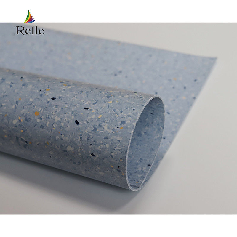 Relle Biru dan Putih Granit Homogen Antibakteri Vinyl Flooring Roll dengan Lapisan PUR