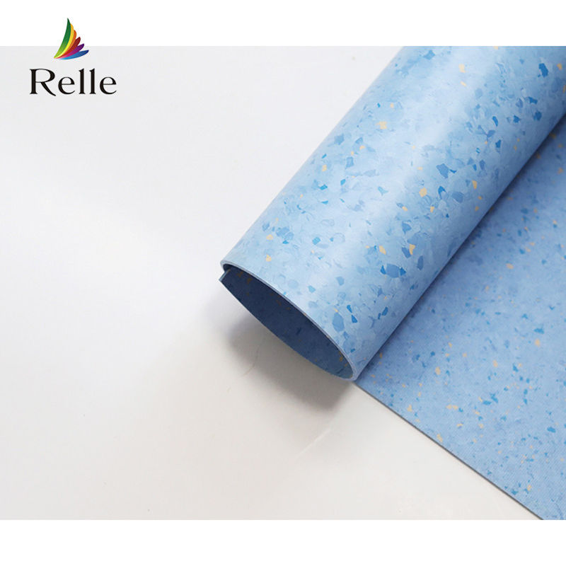 Relle Biru dan Putih Granit Homogen Antibakteri Vinyl Flooring Roll dengan Lapisan PUR