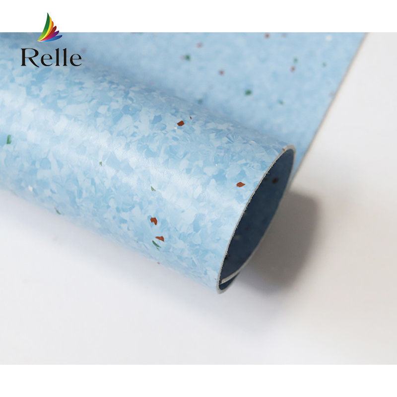 Relle Biru dan Putih Granit Homogen Antibakteri Vinyl Flooring Roll dengan Lapisan PUR