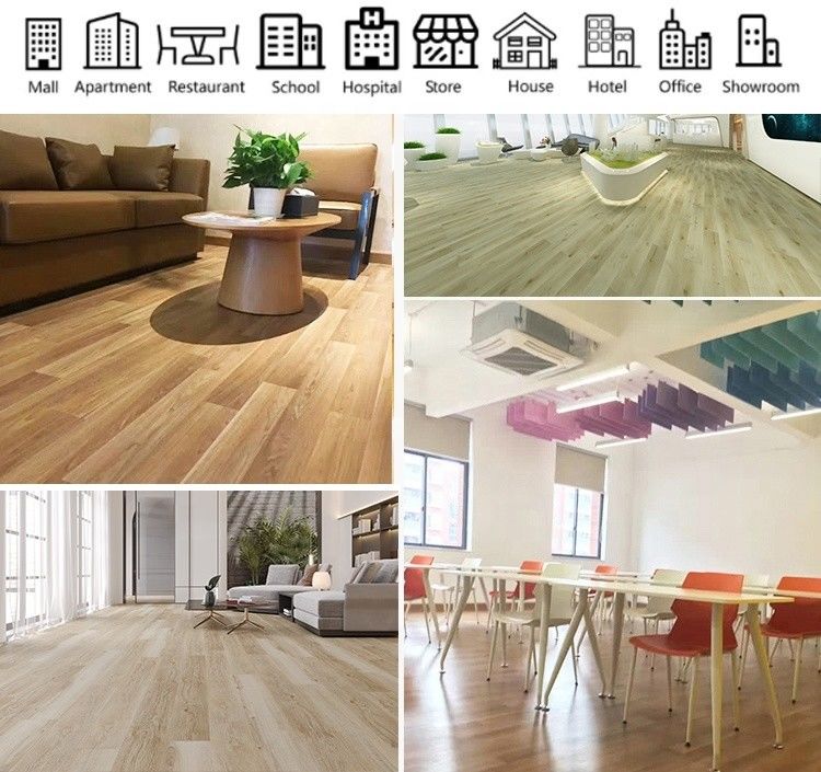 20m PVC Oak Vinyl Flooring Roll Heterogen Vinyl Flooring Untuk TK