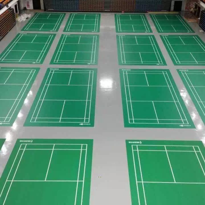 Anti-slip PVC Vinyl Badminton Court Flooring dengan lem Down Instalasi oleh Enlio