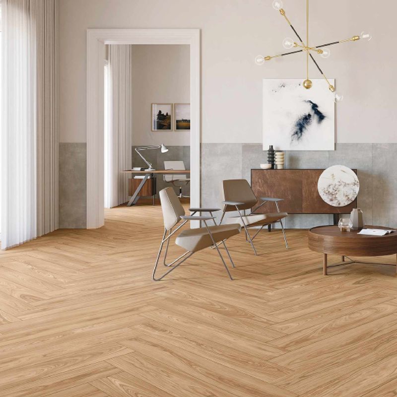 SPC Flooring Waterproof awet dan mudah dipasang PVC Vinyl Tile untuk area lalu lintas tinggi di lingkungan komersial